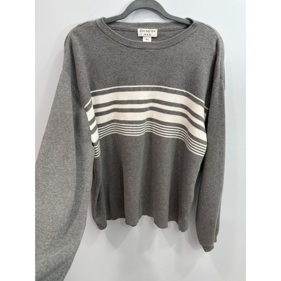 Men's Covington XL Gray Striped 100% Cotton Crewneck Sweater Long Sleeve - Picture 6 of 9